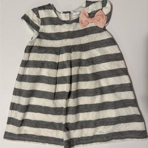 Savannah Gray and White Striped Dress with Pink Bow